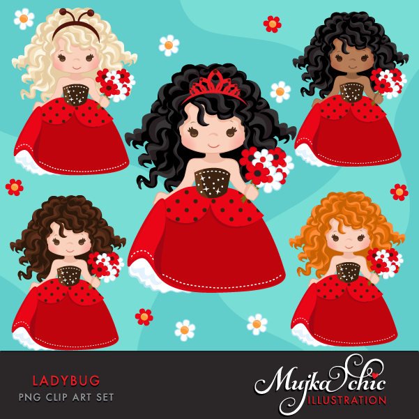 ladybug little igirl clipart