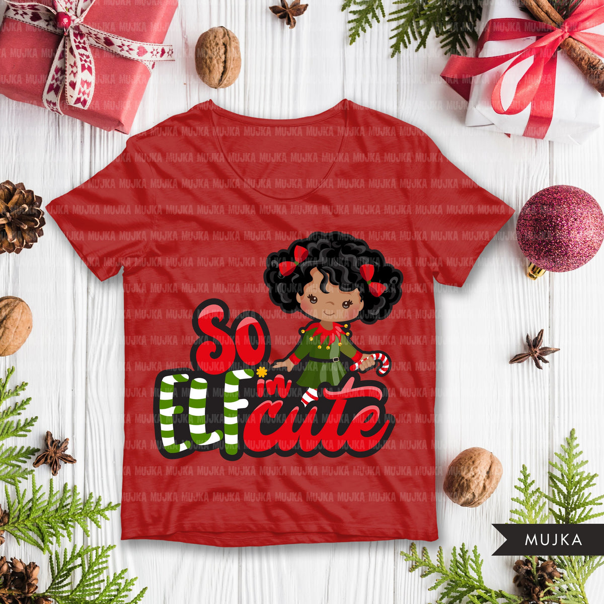 Christmas Svg Png Digital So Elfin Cute Htv Sublimation Image Transfer Clipart T Shirt Graphics Black Afro Elf Little Girl