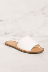 white slide on sandals
