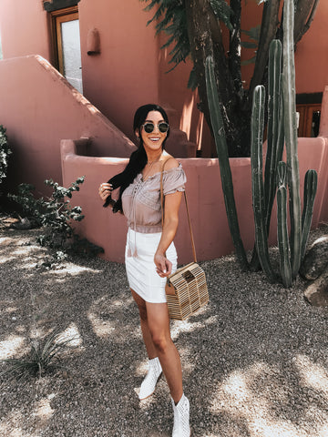 Off The Shoulder Top and White Mini Skirt