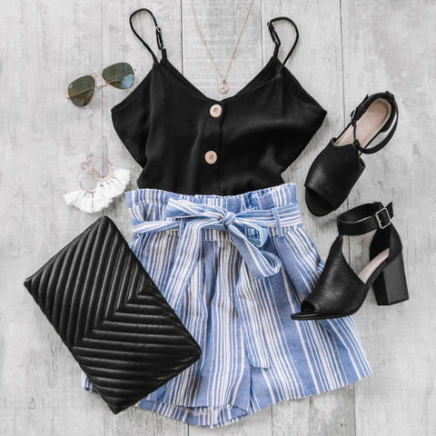 Striped Shorts | Black Tank | Vacay Look | Womens