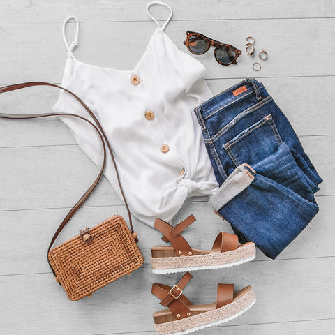 White Button Tank | Vacay Look | Casual | Womens