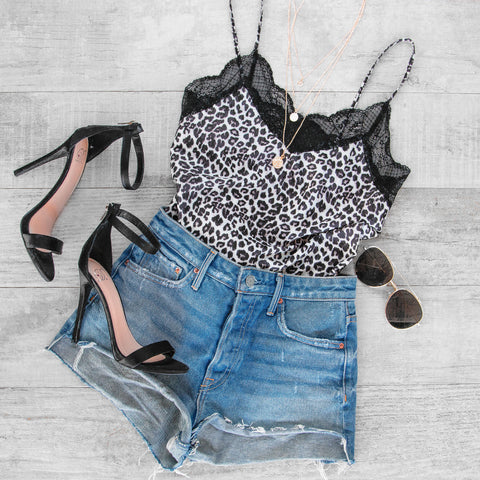 Leopard Print Satin Lace Cami Tank