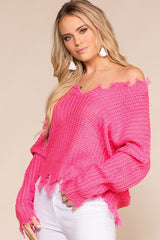 Hot Pink Distressed Sweater