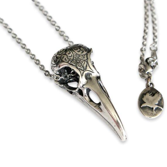 Home  Products  Engraved Raven Skull Pendant Necklace