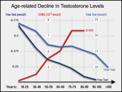 Decline in testosterone in men with age