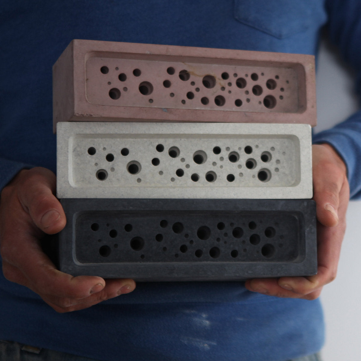 Stack of bee brick solitary bee houses for fathers day competition
