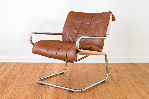 mid century leather chrome chair