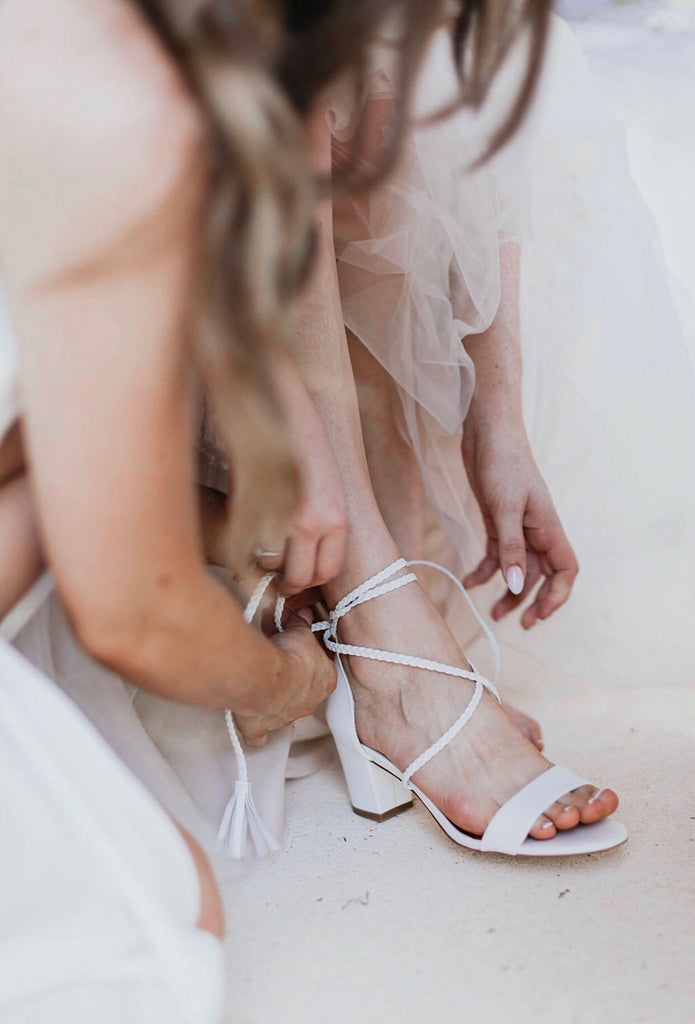 white low heel wedding shoe