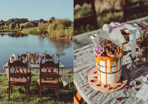 outdoor seating and cake
