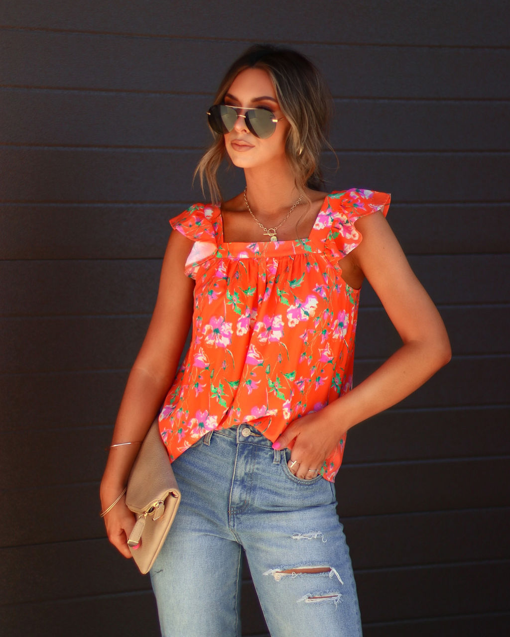 

Kali Floral Flutter Sleeve Top