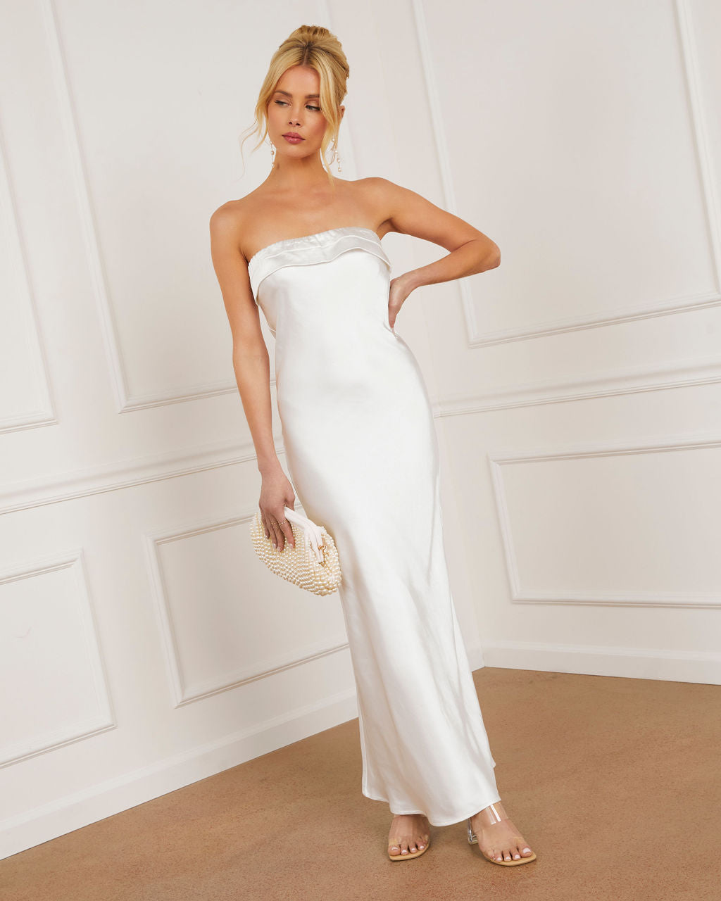 

Lovely Affair Satin Strapless Maxi Dress