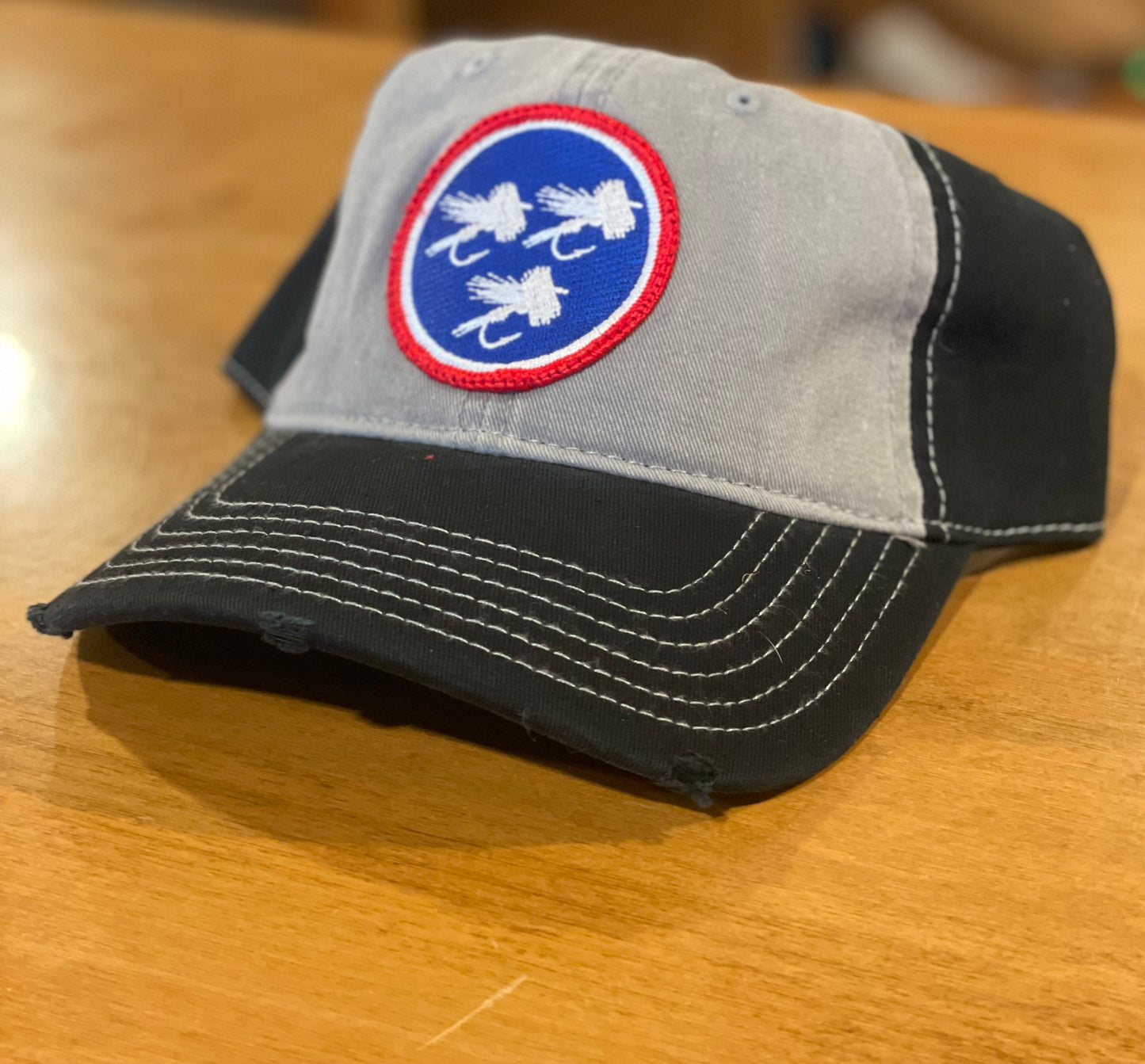 Distressed Unstructured Tri-Fly Patch Hat