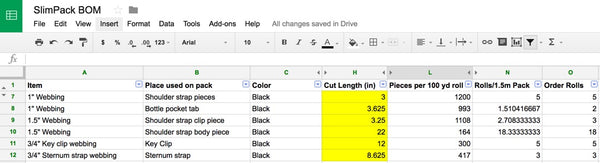 Slim Pack Bill of Materials Calculations