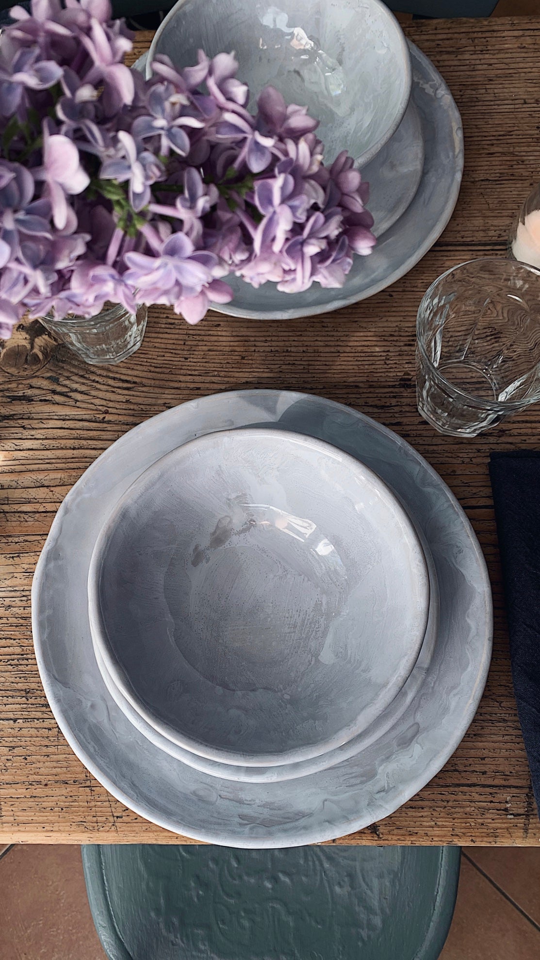 handmade grey set of plate and bowl