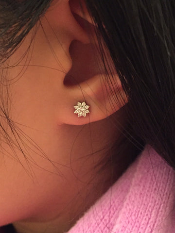 CA Custom 14K Custom Diamond Sunflower Stud Ear Rings 