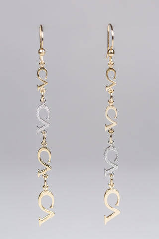 CA 18 Karat Picth Fork White and Yellow Gold with Diamonds Ear Rings