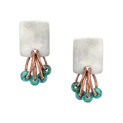 Silver Copper and Turquoise Clip on or Post Earring