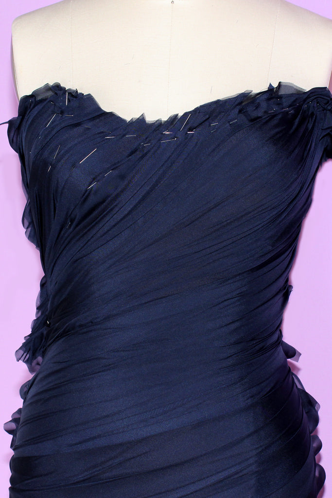 Haute couture navy cocktail dress by German Valdivia