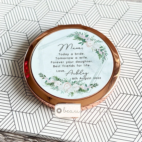 Personalised Today a bride quote..... Floral design Gold Compact Mirror
