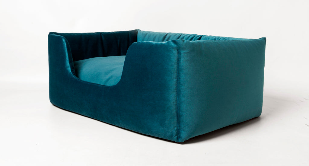 Charley Chau Deeply Dishy Dog Bed in Velour Teal