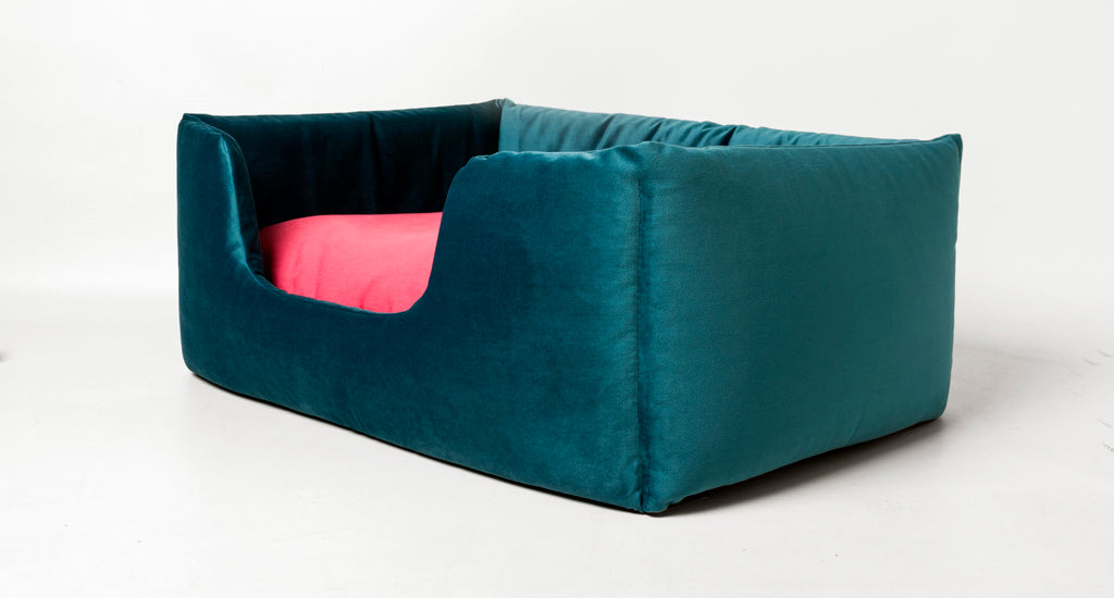 Charley Chau Deeply Dishy Dog Bed in Velour Teal and Fuchsia