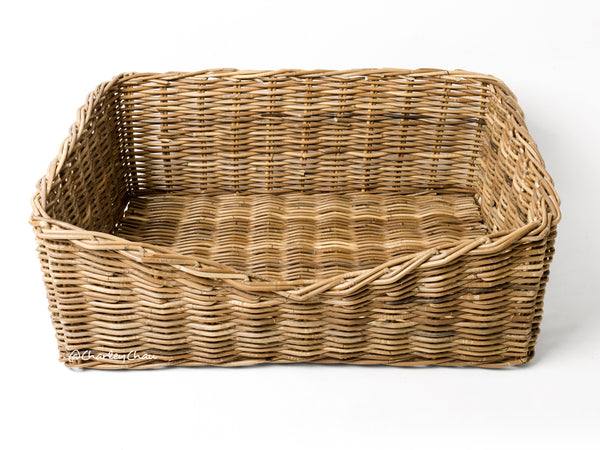 Rectangular Greywash Rattan Dog Basket