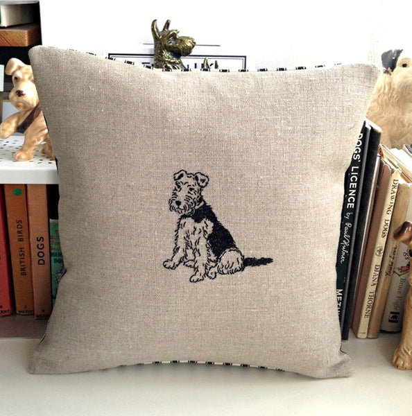 Edwyn UK Embroidered Linen Cushion - Welsh Terrier 
