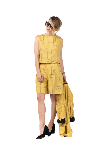 Side Button Box Top - Mustard Linen - Final Sale