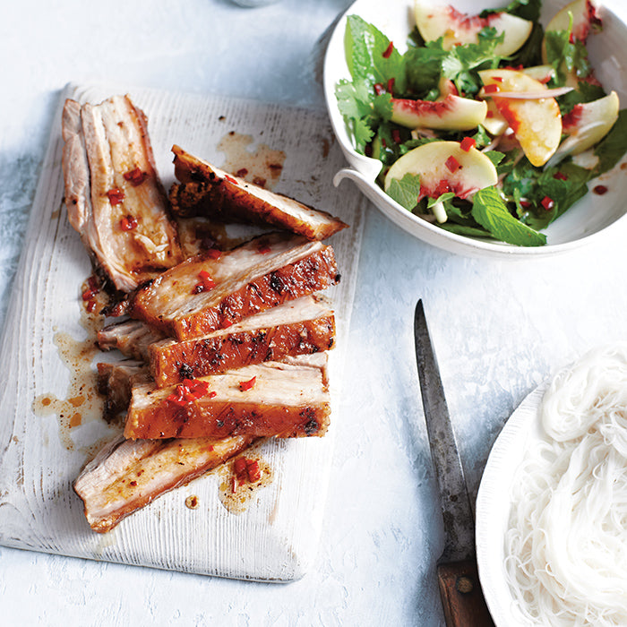 Crispy Pork Belly with Sour Peach Salad - Valli Little