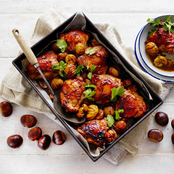 Roasted Asian style chicken with chestnuts