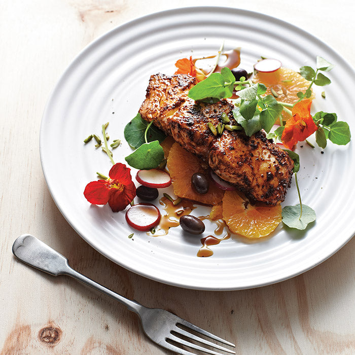 Spicy Fish with Arabic Orange and Nasturtium Salad