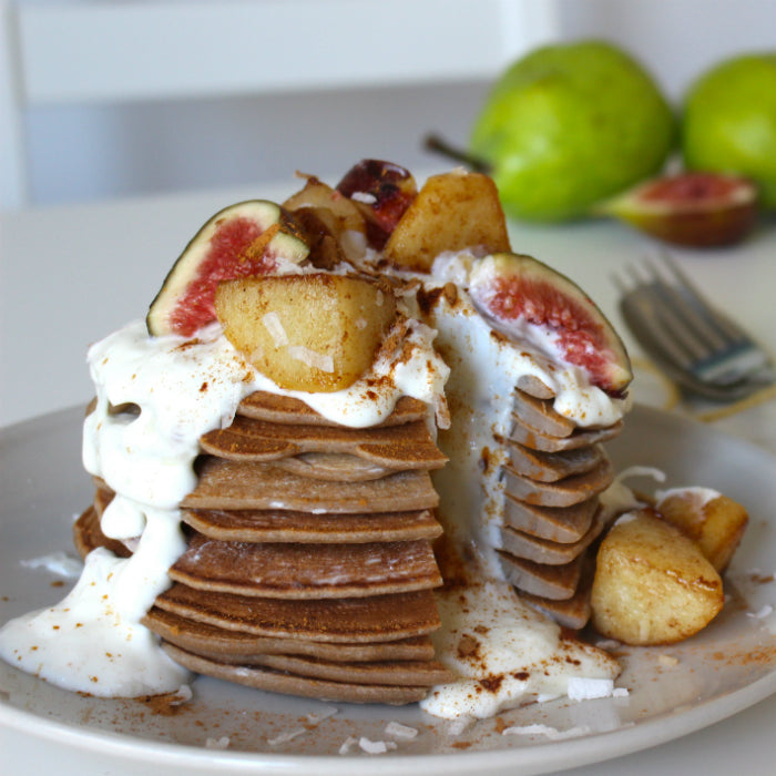 Pear and Cinnamon Pancakes with Coconut Yoghurt