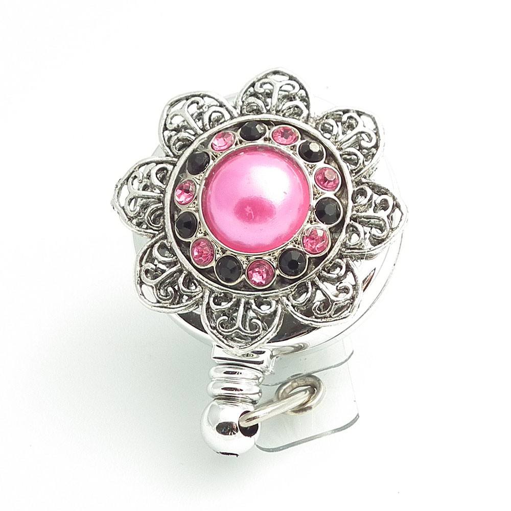  Pink Rhinestone Button Badge Reel