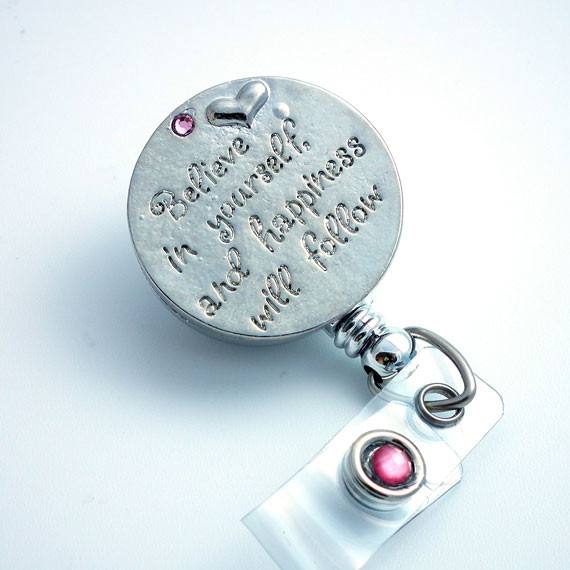  Believe in Yourself Antiqued Silver Magnetic Badge Reel