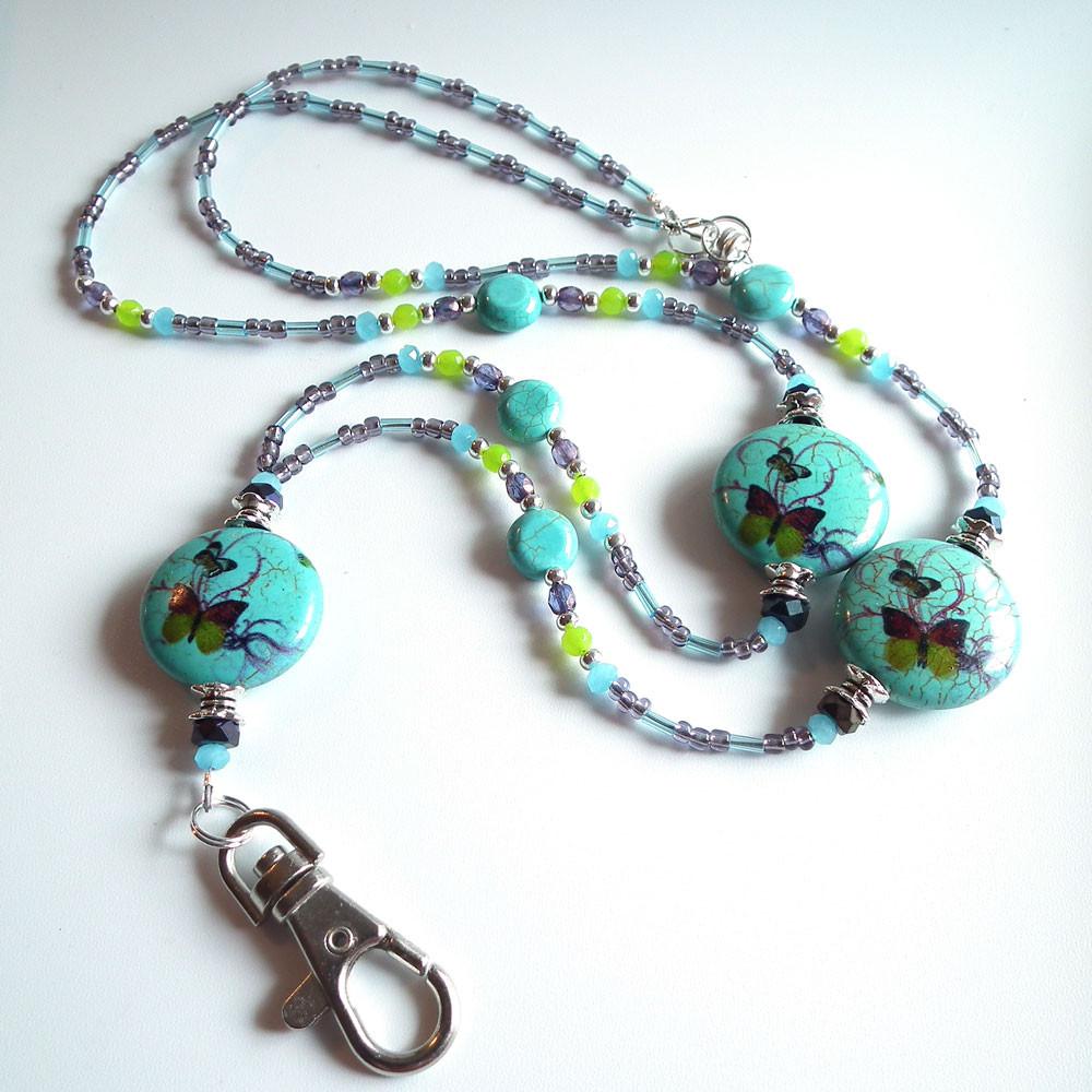  Turquoise Blue Butterfly Beaded Lanyard