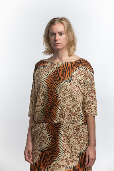 PTC - DROP SHOULDER DRESS (ANIMAL PRINT)
