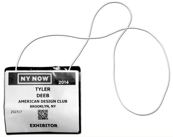 Tyler Deeb from Misc. Goods Co.'s name tag from NY Now