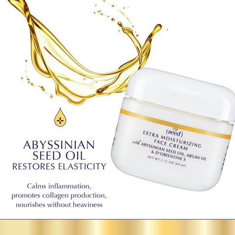 Seed Advanced Botanicals Extra Moisturizing Cream features Abyssinian Seed Oil to help restore skin elasticity
