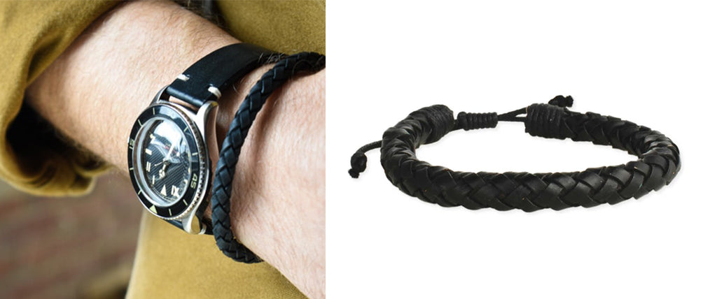 mens black leather bracelets