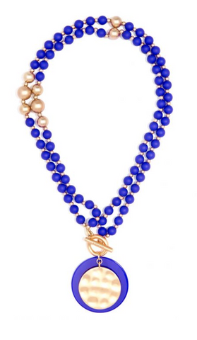 classic blue beaded long necklace