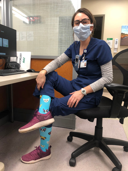 nurse wearing fun compression socks