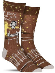 Funny men's socks that say, "A boy and his dog"
