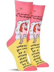 Cute women's socks that say, "Always be a unicorn"