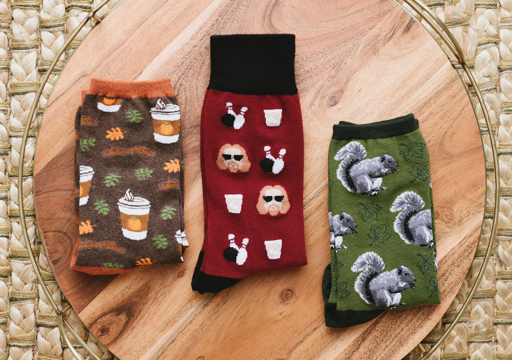 Fun novelty socks in warm fall colors
