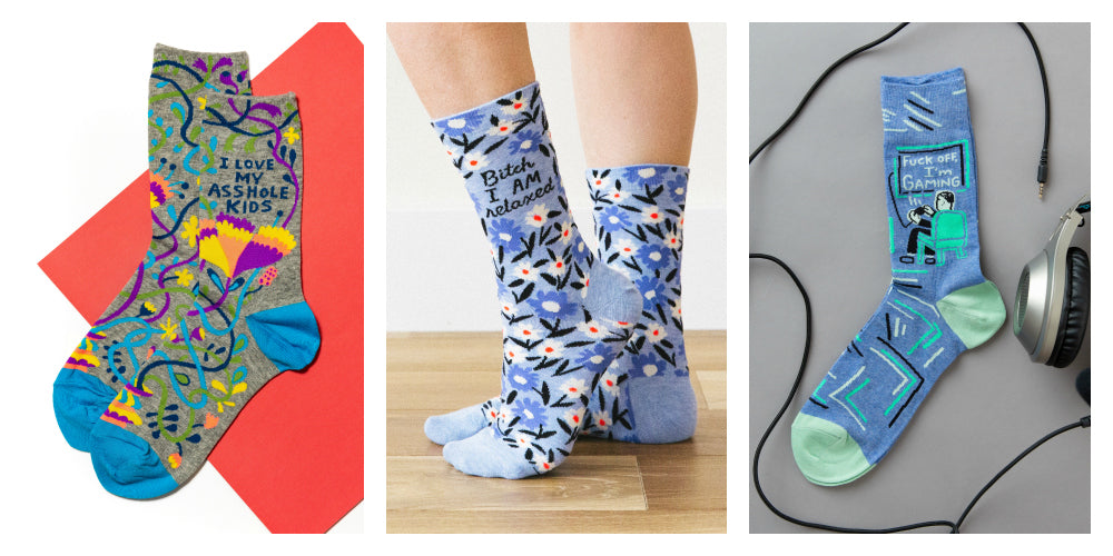 A variety of funny, sarcastic novelty socks