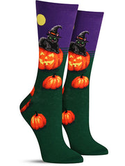 Cute Halloween socks with a black cat and pumpkin