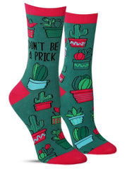 Funny cactus socks that say, "Don't be a prick"