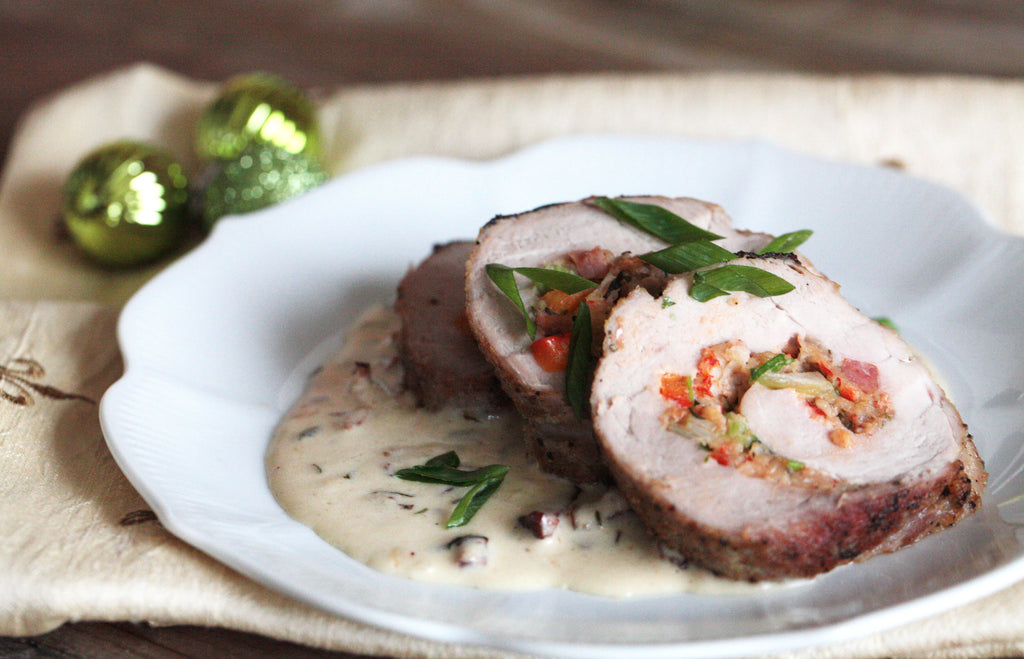 Holiday Recipe Crawfish-Stuffed Pork Tenderloin with Herb Tasso Cream Sauce
