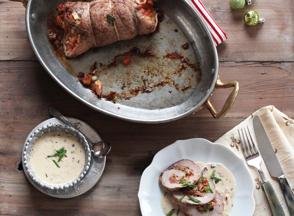 Holiday Recipe Crawfish-Stuffed Pork Tenderloin with Herb Tasso Cream Sauce